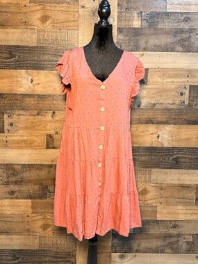 Perch Blu Pepper Terra Cotta Orange Tiered Dress Button Down XL Extra Large